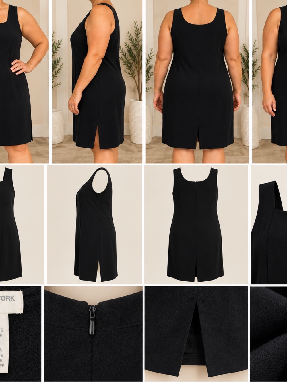 Jones New York Black Draped Sleeveless Midi Dress — Size 16